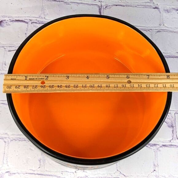 Rae Dunn HOWLOWEEN Extra Large 8" Black/Orange Ceramic Pet Bowl Dog Food Dish - Picture 4 of 5